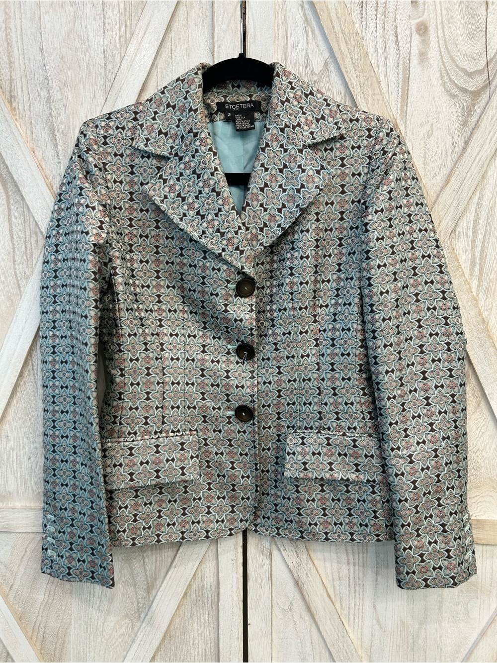 Etcetera Blue Brocade Patterned Floral Jacket-Silk